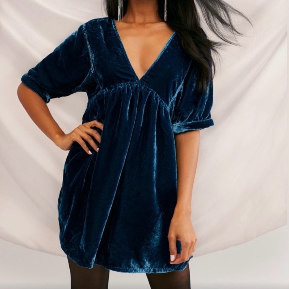 Like New! Free People Blue Velvet Party Dress Size Small